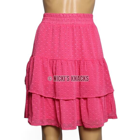 Haver London Hot Pink Swiss Dot Tiered Ruffle Mini Skirt Festival Style Size S - Picture 4 of 11
